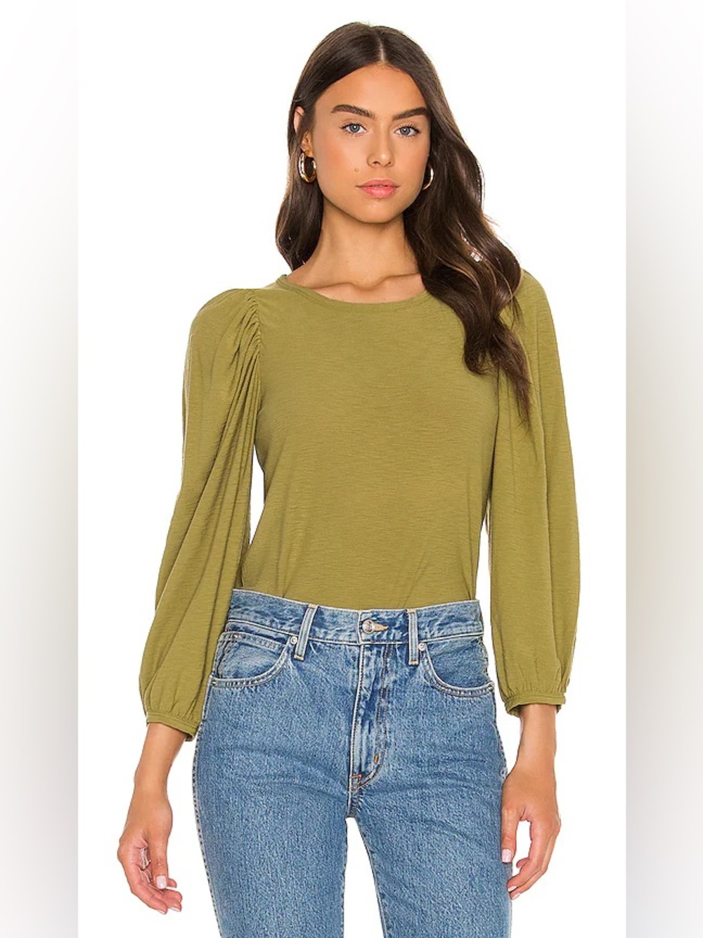 Nation LTD Cecilia Balloon Sleeve Tee in Olive Size Medium